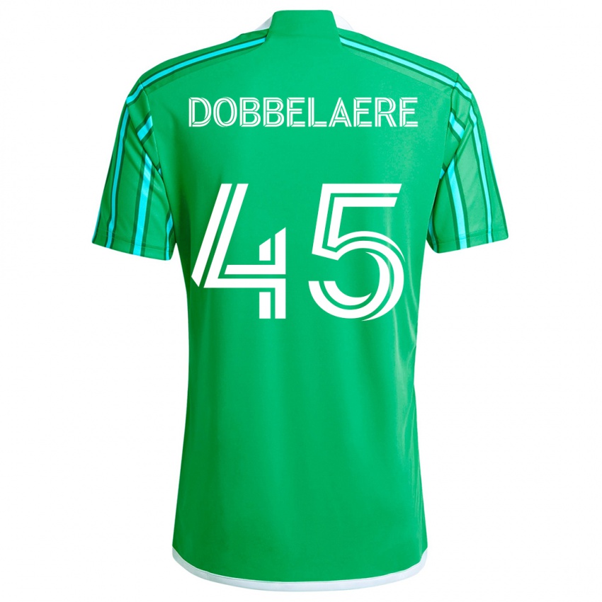 Homem Camisola Ethan Dobbelaere #45 Verde Branco Principal 2024/25 Camisa