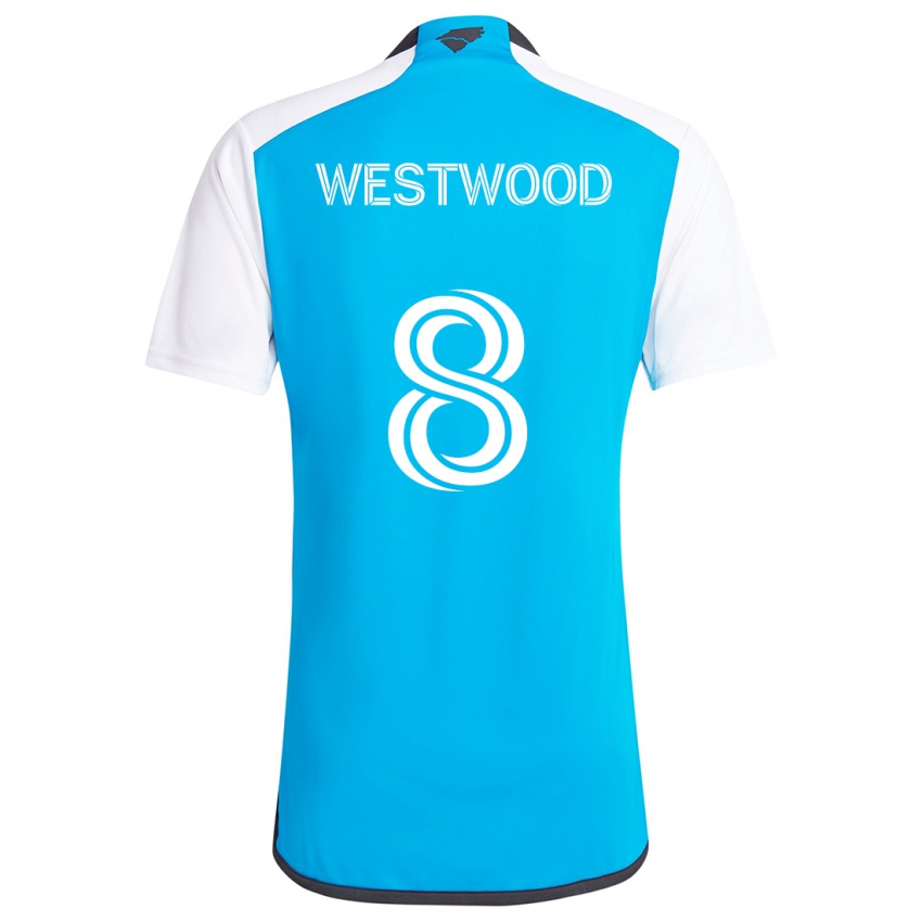 Homem Camisola Ashley Westwood #8 Branco Azulado Principal 2024/25 Camisa