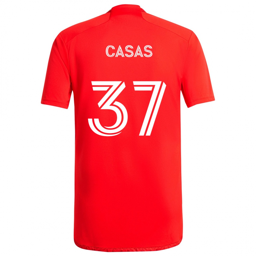 Homem Camisola Javier Casas #37 Vermelho Branco Principal 2024/25 Camisa