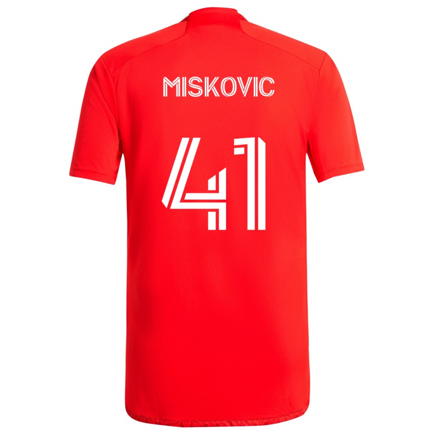 Homem Camisola Mihajlo Miskovic #41 Vermelho Branco Principal 2024/25 Camisa