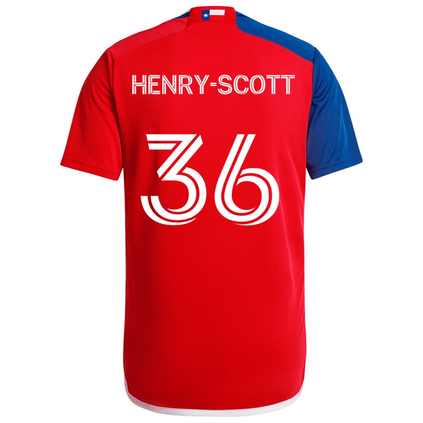 Homem Camisola Malik Henry-Scott #36 Azul Vermelho Principal 2024/25 Camisa