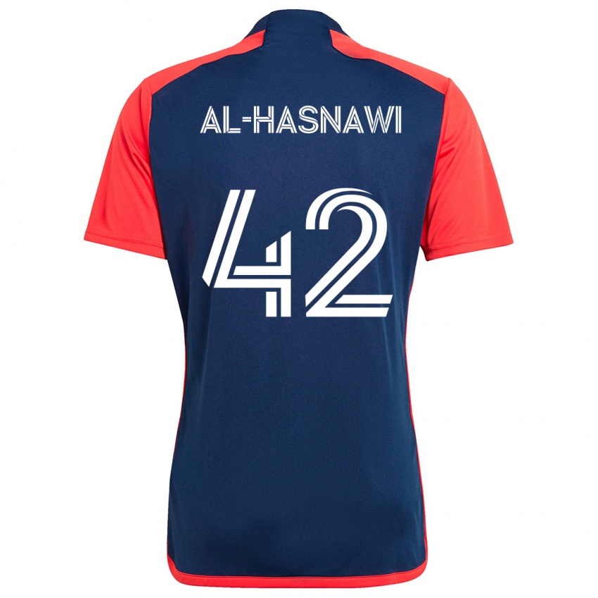 Homem Camisola Moshtaba Al-Hasnawi #42 Azul Vermelho Principal 2024/25 Camisa