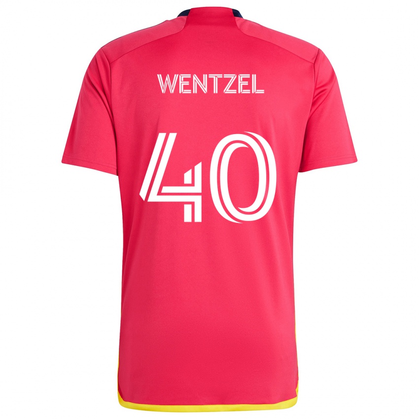 Homem Camisola Michael Wentzel #40 Vermelho Azul Principal 2024/25 Camisa