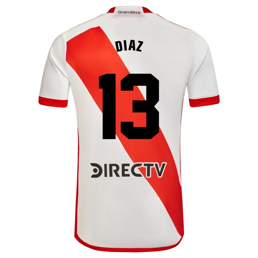 Homem Camisola Enzo Díaz #13 Branco Vermelho Principal 2024/25 Camisa