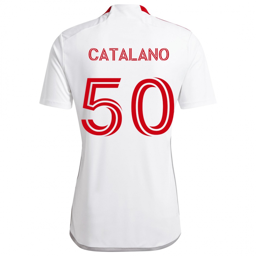 Homem Camisola Gianluca Catalano #50 Branco Vermelho Alternativa 2024/25 Camisa