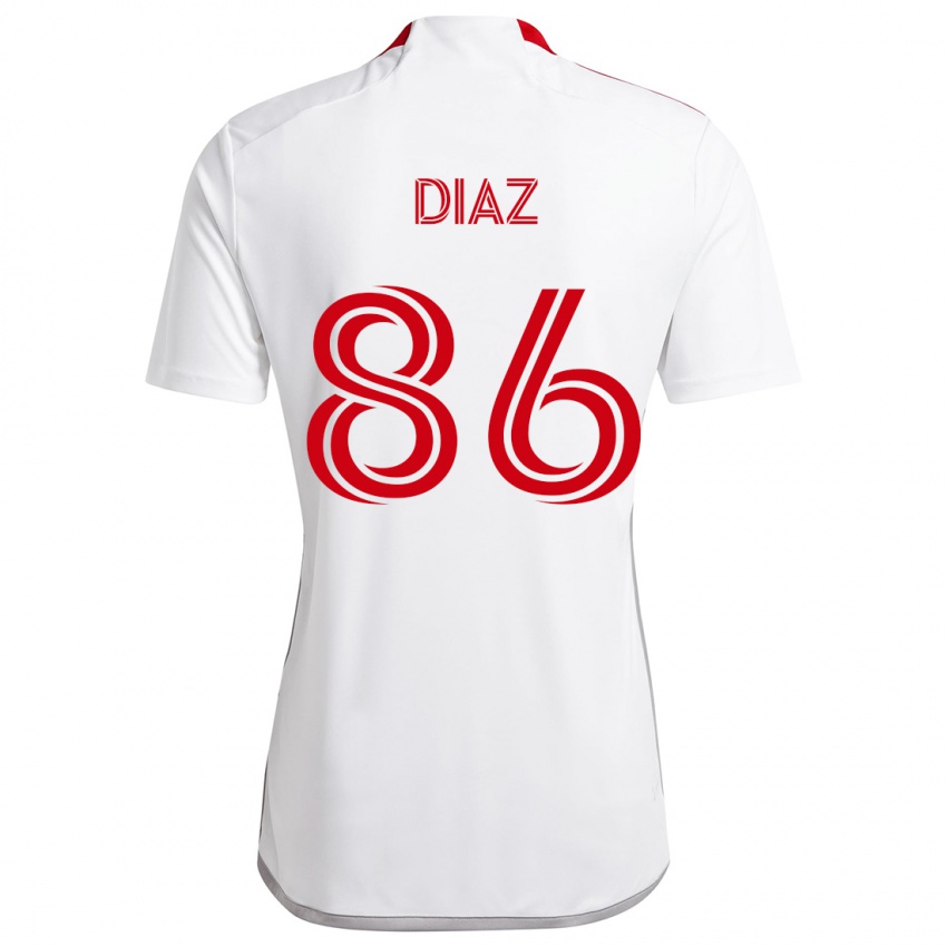 Homem Camisola Alec Díaz #86 Branco Vermelho Alternativa 2024/25 Camisa