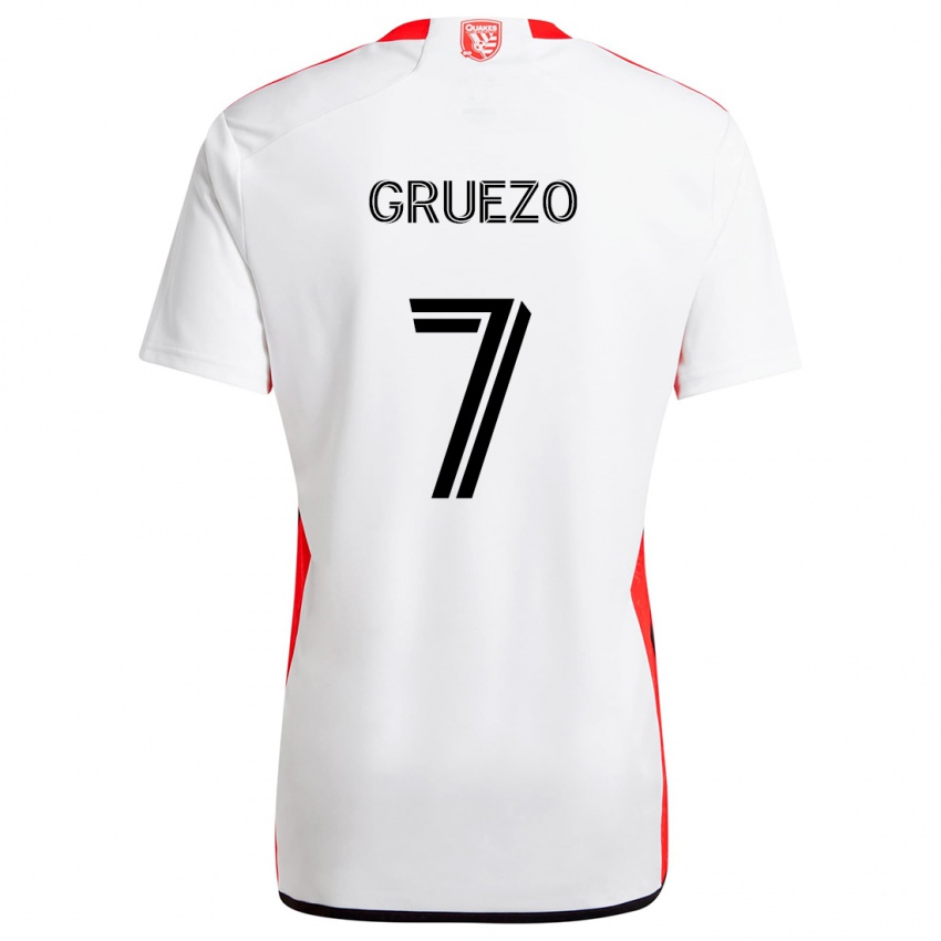 Homem Camisola Carlos Gruezo #7 Branco Vermelho Alternativa 2024/25 Camisa