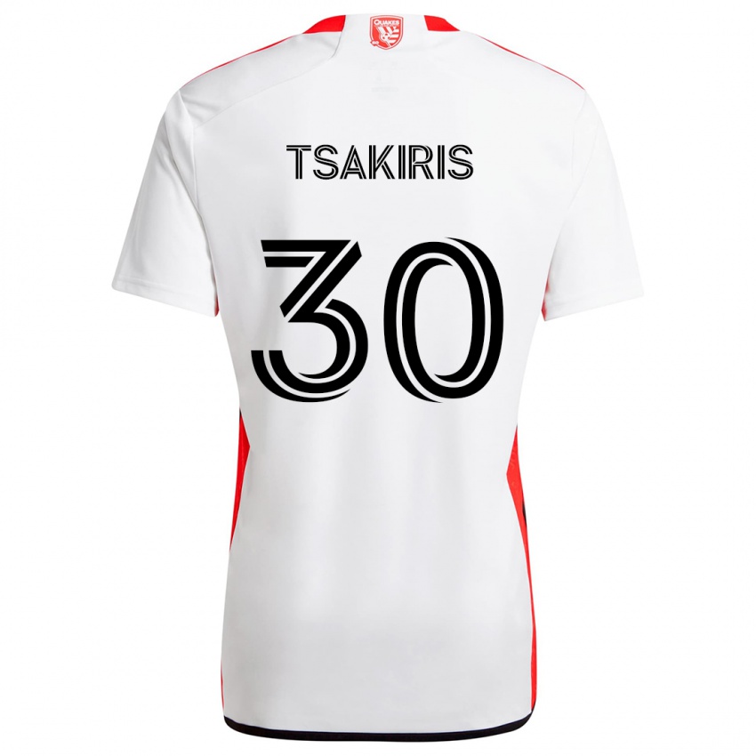 Homem Camisola Niko Tsakiris #30 Branco Vermelho Alternativa 2024/25 Camisa