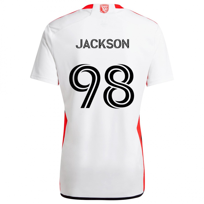 Homem Camisola Jacob Jackson #98 Branco Vermelho Alternativa 2024/25 Camisa