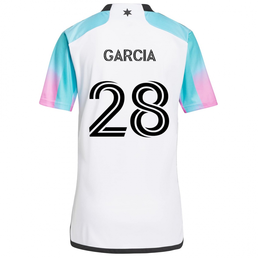 Homem Camisola Mender García #28 Branco Azul Preto Alternativa 2024/25 Camisa