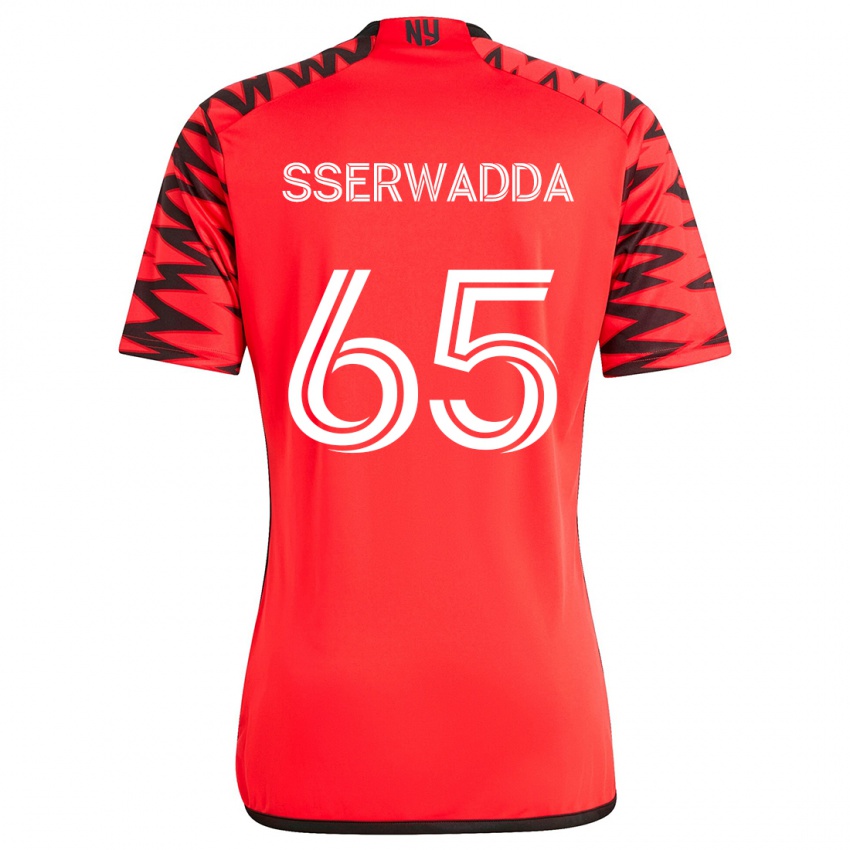 Homem Camisola Steven Sserwadda #65 Vermelho Preto Branco Alternativa 2024/25 Camisa