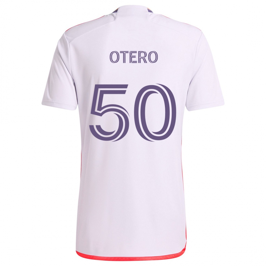 Homem Camisola Javier Otero #50 Branco Vermelho Roxo Alternativa 2024/25 Camisa