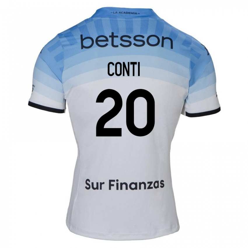 Homem Camisola Germán Conti #20 Branco Azul Preto Alternativa 2024/25 Camisa