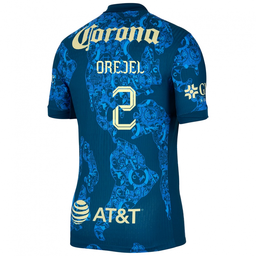 Homem Camisola Jocelyn Orejel #2 Azul Amarelo Alternativa 2024/25 Camisa