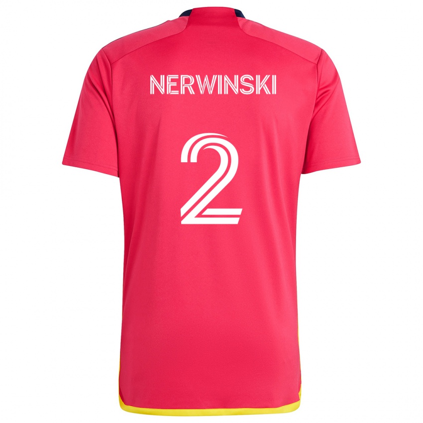 Mulher Camisola Jake Nerwinski #2 Vermelho Azul Principal 2024/25 Camisa