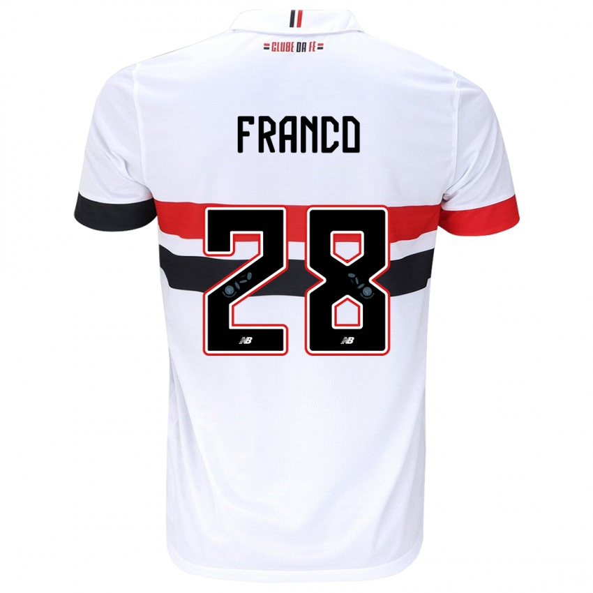 Criança Camisola Alan Franco #28 Branco Vermelho Preto Principal 2024/25 Camisa