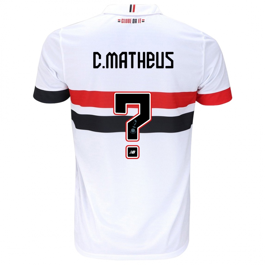 Criança Camisola Caio Matheus #0 Branco Vermelho Preto Principal 2024/25 Camisa