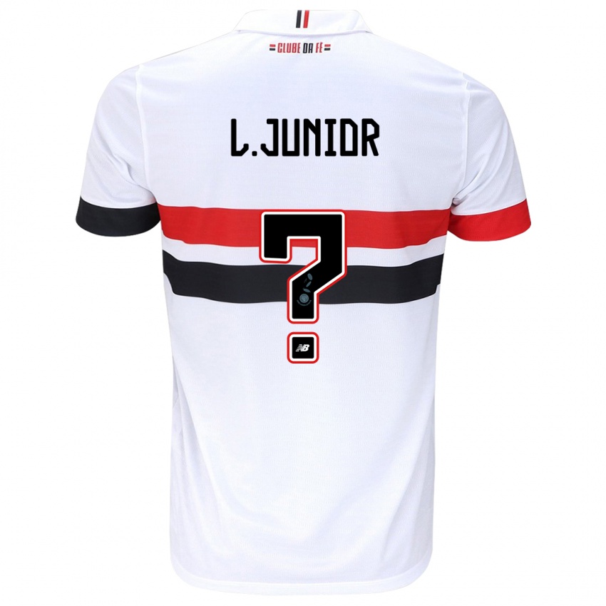 Criança Camisola Luciano Junior #0 Branco Vermelho Preto Principal 2024/25 Camisa