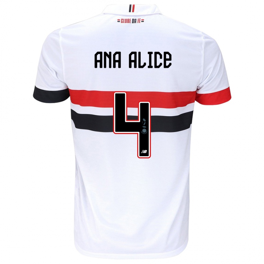 Criança Camisola Ana Alice Luciano Da Silva #4 Branco Vermelho Preto Principal 2024/25 Camisa