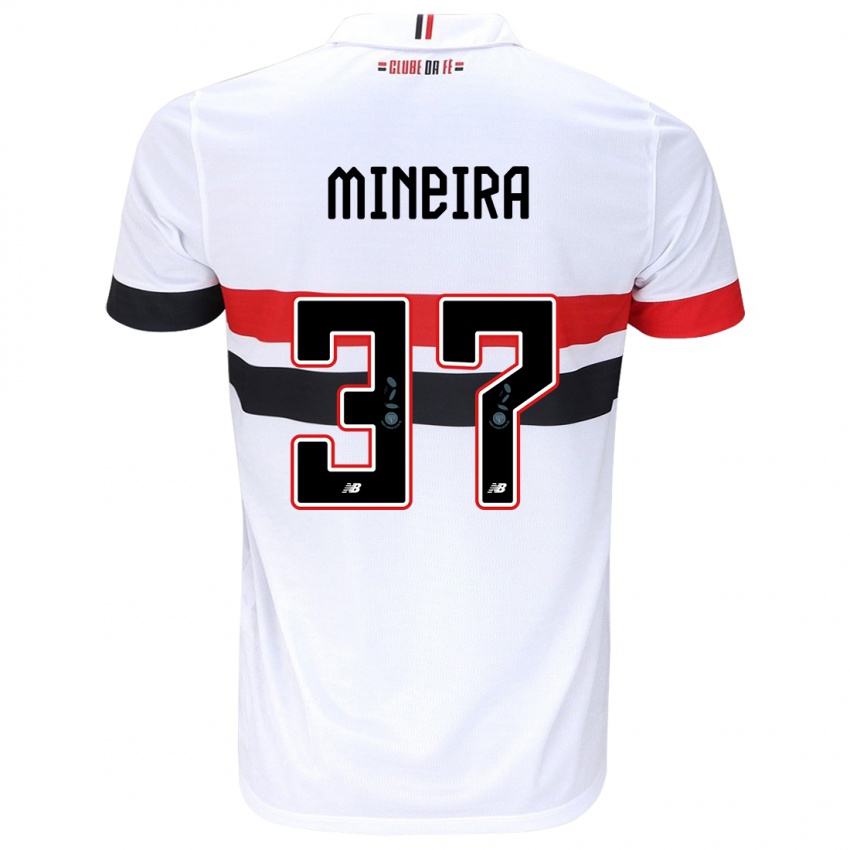 Criança Camisola Rafa Mineira #37 Branco Vermelho Preto Principal 2024/25 Camisa