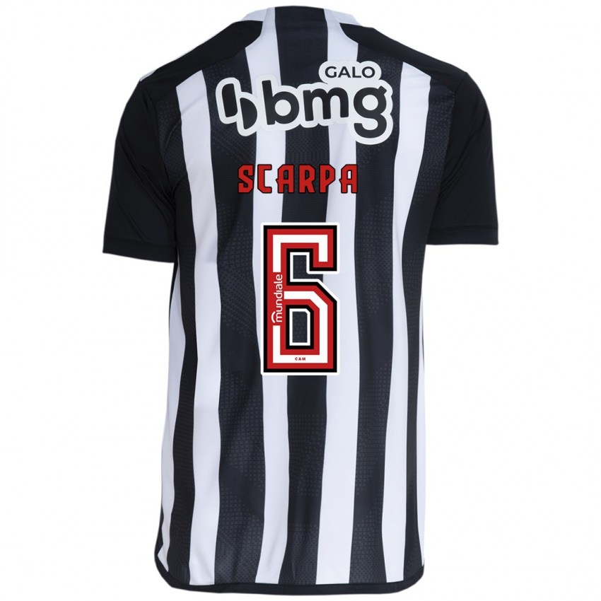 Criança Camisola Gustavo Scarpa #6 Branco Preto Principal 2024/25 Camisa