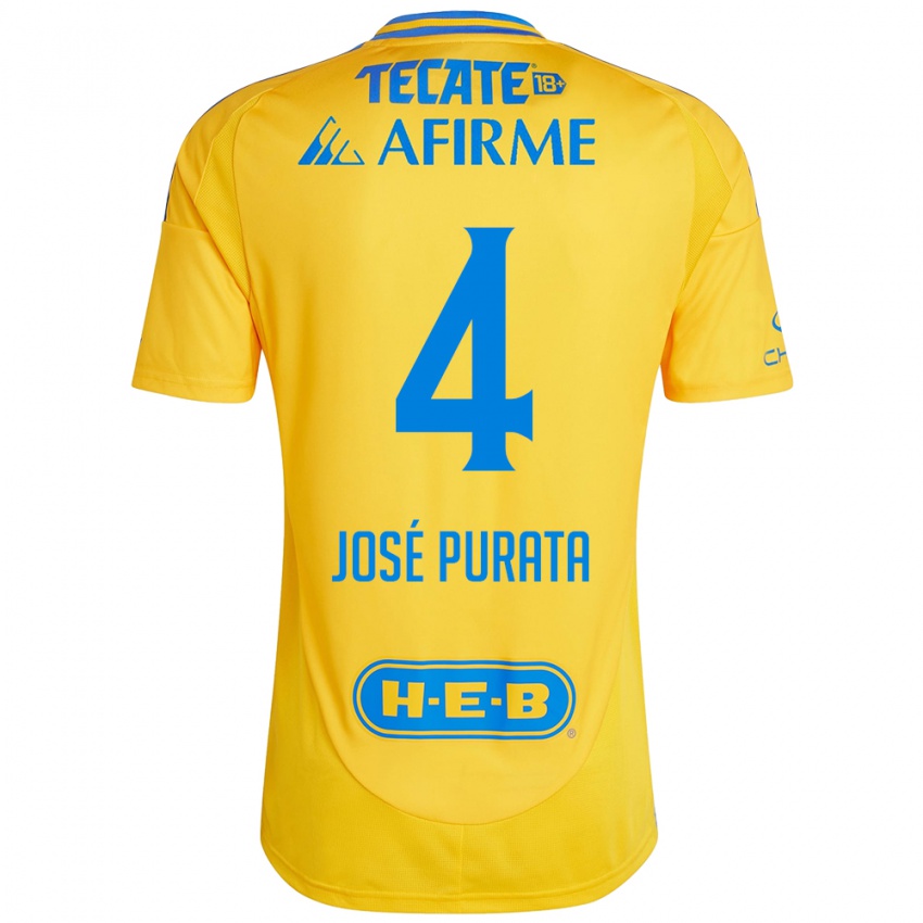 Criança Camisola Juan Jose Purata #4 Ouro Amarelo Principal 2024/25 Camisa