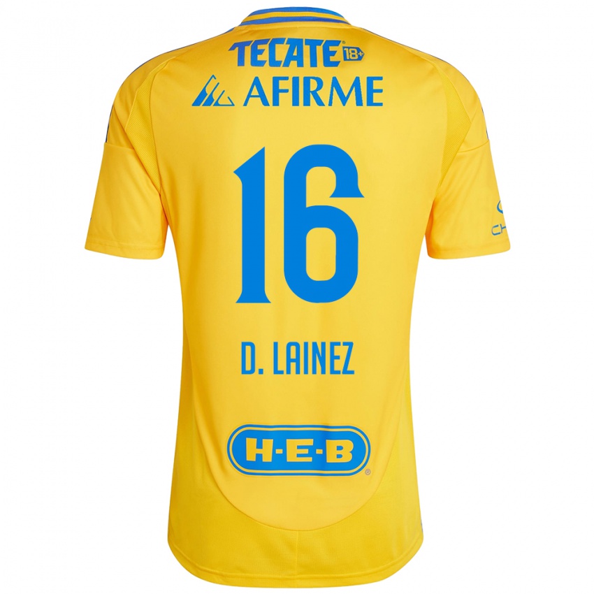 Criança Camisola Diego Lainez #16 Ouro Amarelo Principal 2024/25 Camisa