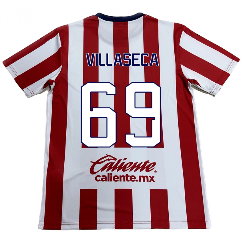 Criança Camisola Daniel Villaseca #69 Vermelho Branco Principal 2024/25 Camisa