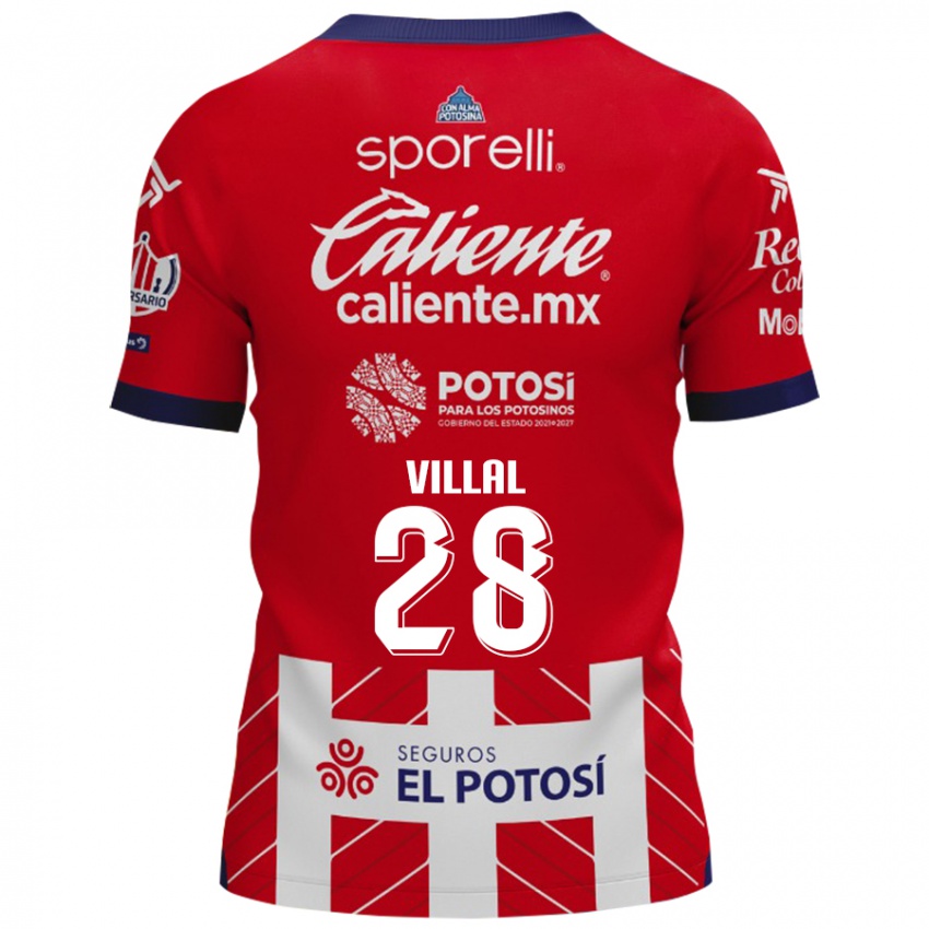 Criança Camisola Jonantán Villal #28 Vermelho Branco Principal 2024/25 Camisa