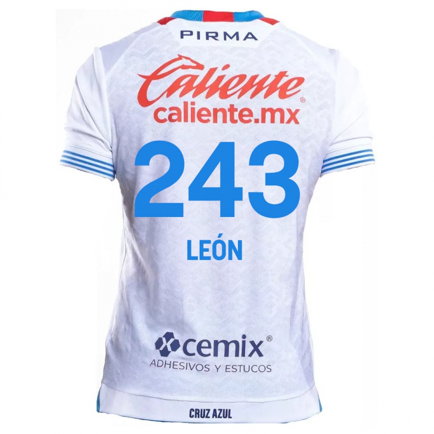 Criança Camisola Cristhian León #243 Branco Azul Alternativa 2024/25 Camisa