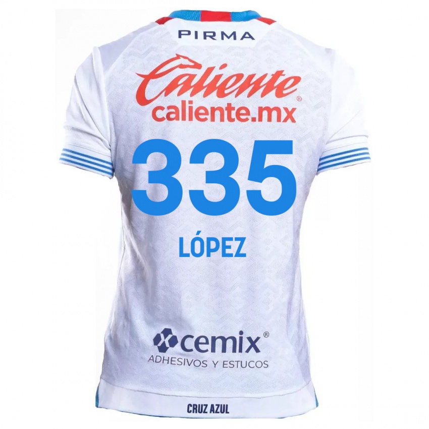 Criança Camisola Alfredo López #335 Branco Azul Alternativa 2024/25 Camisa