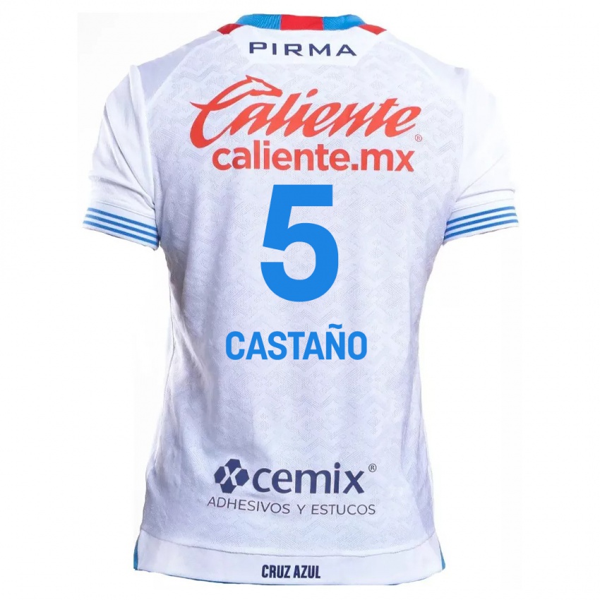 Criança Camisola Kevin Castaño #5 Branco Azul Alternativa 2024/25 Camisa