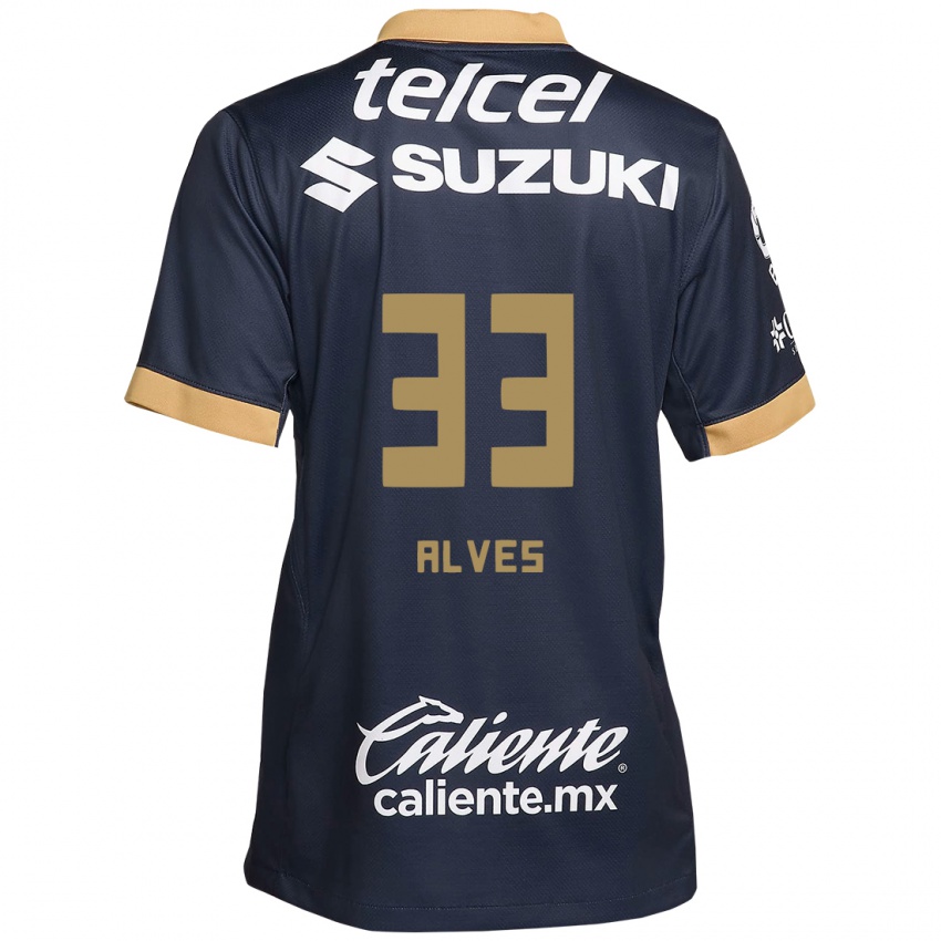 Criança Camisola Dani Alves #33 Obsidiana Ouro Branco Alternativa 2024/25 Camisa