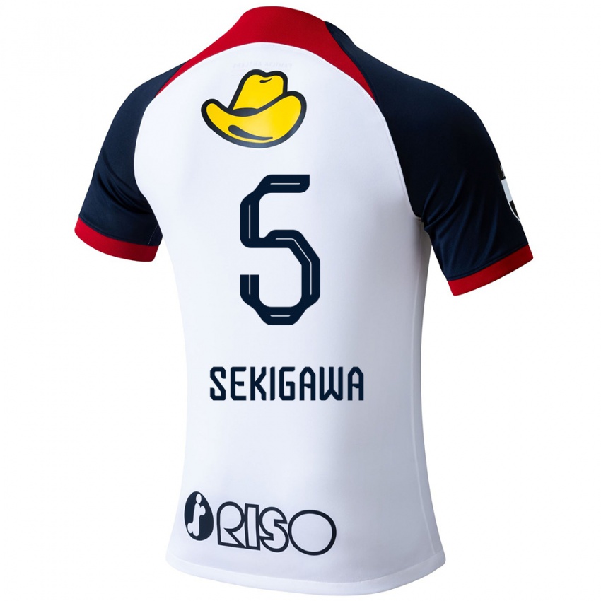 Criança Camisola Ikuma Sekigawa #5 Branco Azul Vermelho Alternativa 2024/25 Camisa