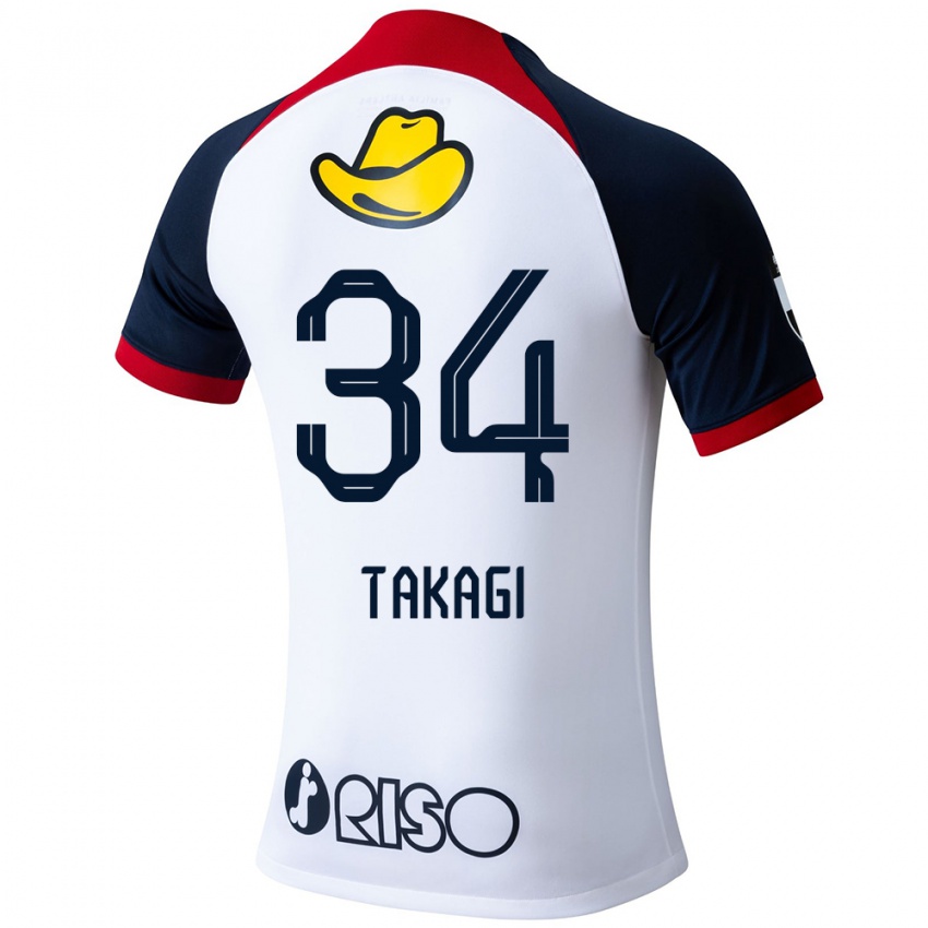 Criança Camisola Haruto Takagi #34 Branco Azul Vermelho Alternativa 2024/25 Camisa