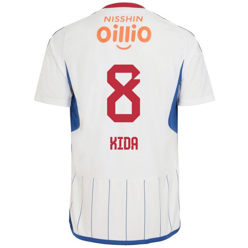 Criança Camisola Takuya Kida #8 Branco Azul Vermelho Alternativa 2024/25 Camisa