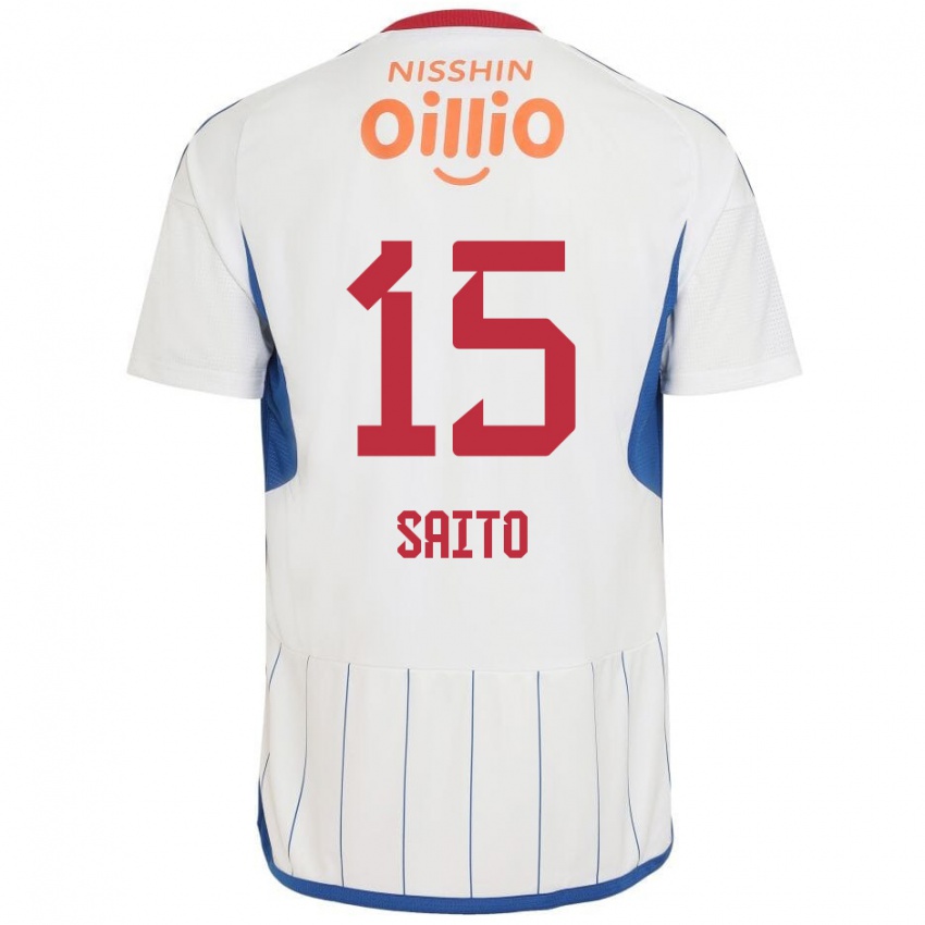 Criança Camisola Haru Saito #15 Branco Azul Vermelho Alternativa 2024/25 Camisa