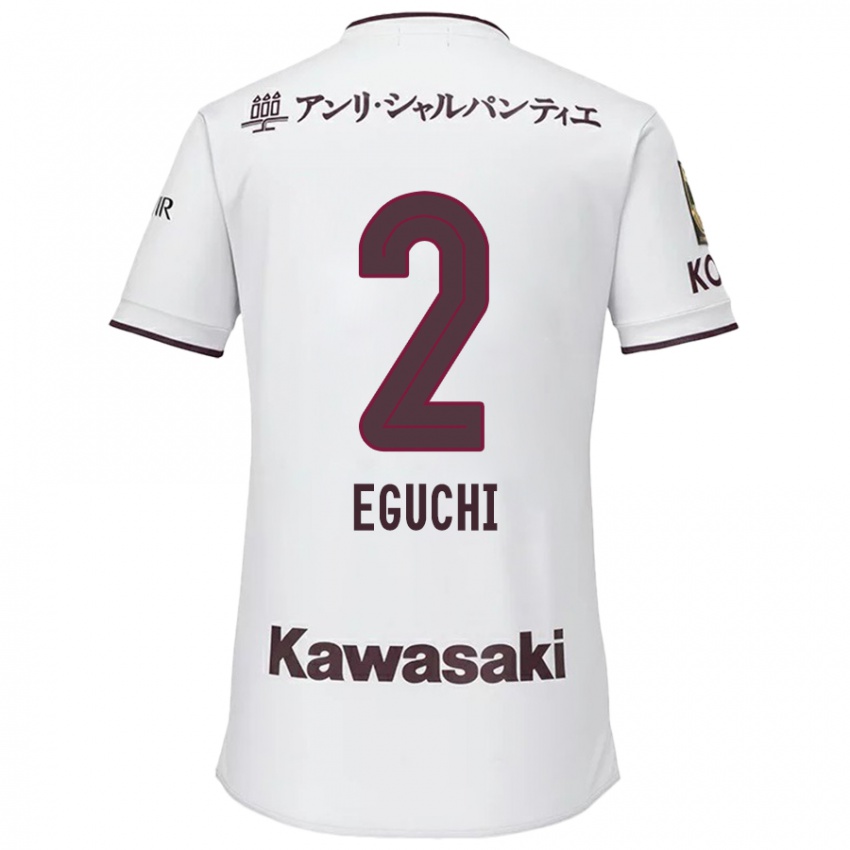 Criança Camisola Takuma Eguchi #2 Branco Vermelho Alternativa 2024/25 Camisa