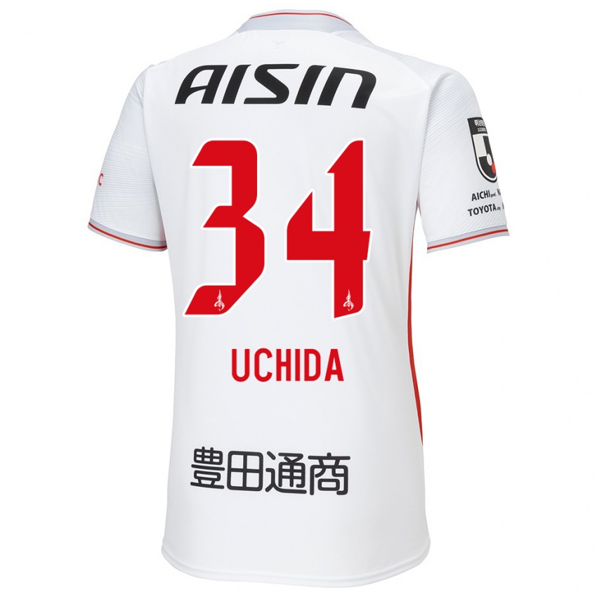 Criança Camisola Takuya Uchida #34 Branco Amarelo Vermelho Alternativa 2024/25 Camisa