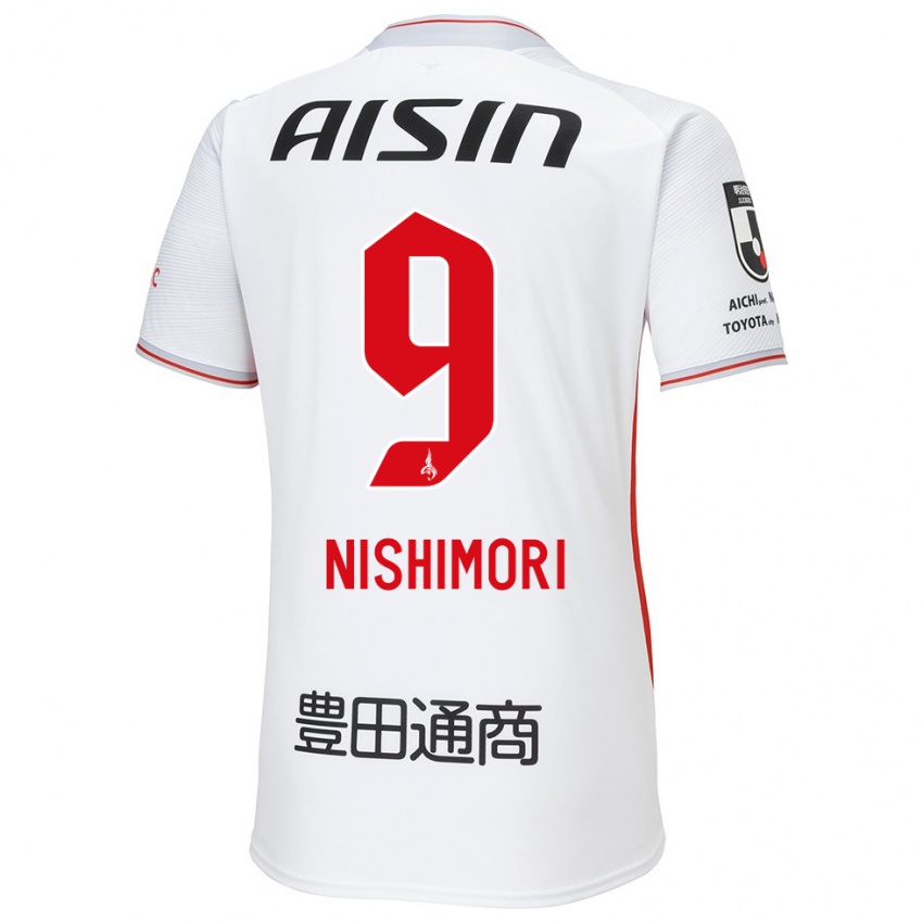 Criança Camisola Naoto Nishimori #9 Branco Amarelo Vermelho Alternativa 2024/25 Camisa