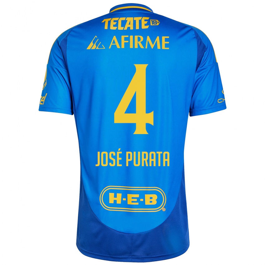 Criança Camisola Juan Jose Purata #4 Azul Amarelo Alternativa 2024/25 Camisa