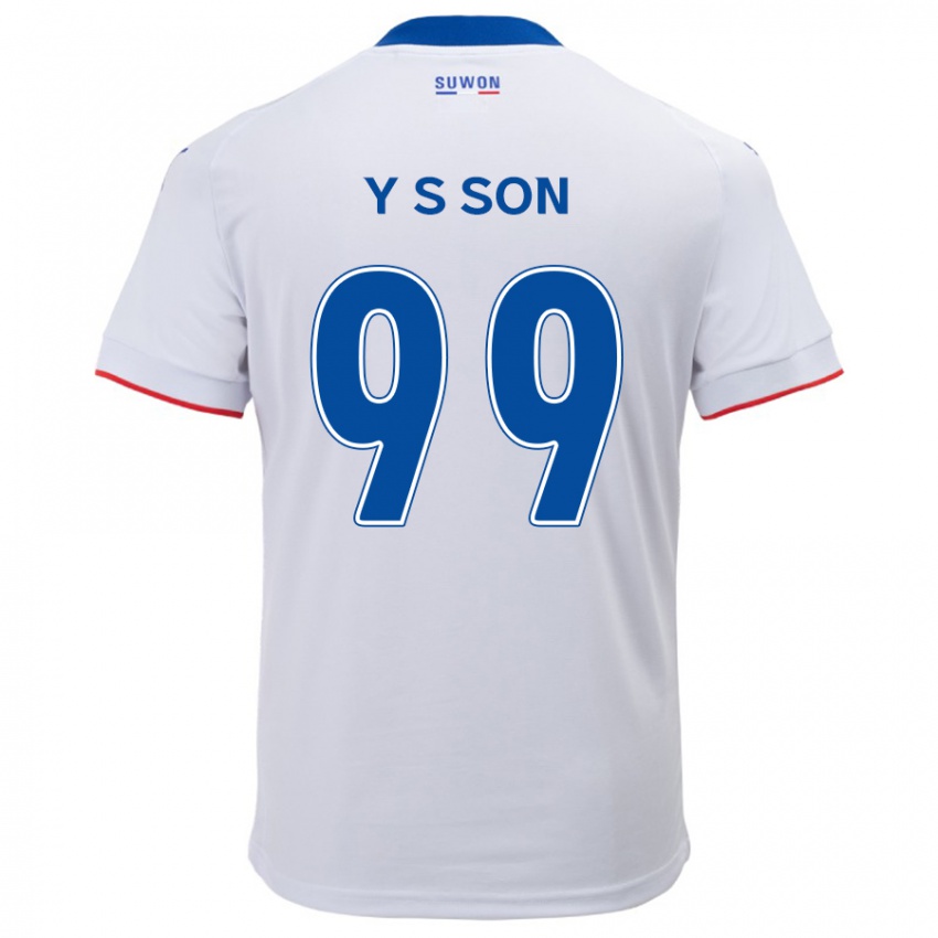 Criança Camisola Suk-Yong Son #99 Branco Azul Alternativa 2024/25 Camisa