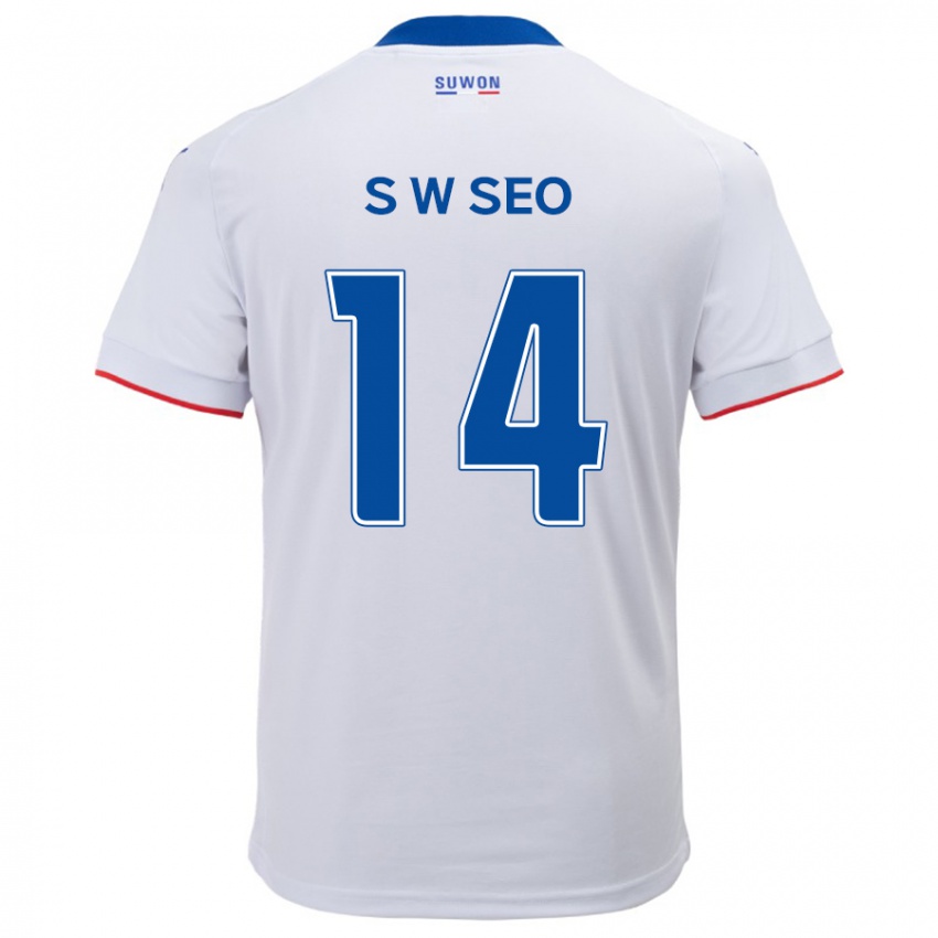 Criança Camisola Woo-Seong Seo #14 Branco Azul Alternativa 2024/25 Camisa