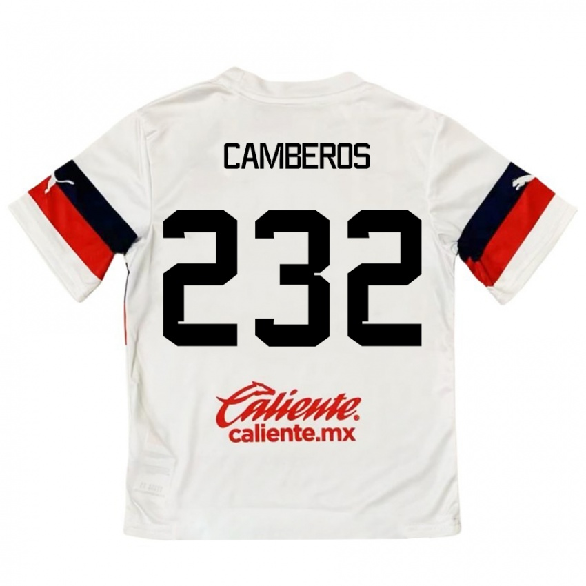 Criança Camisola Hugo Camberos #232 Branco Vermelho Alternativa 2024/25 Camisa