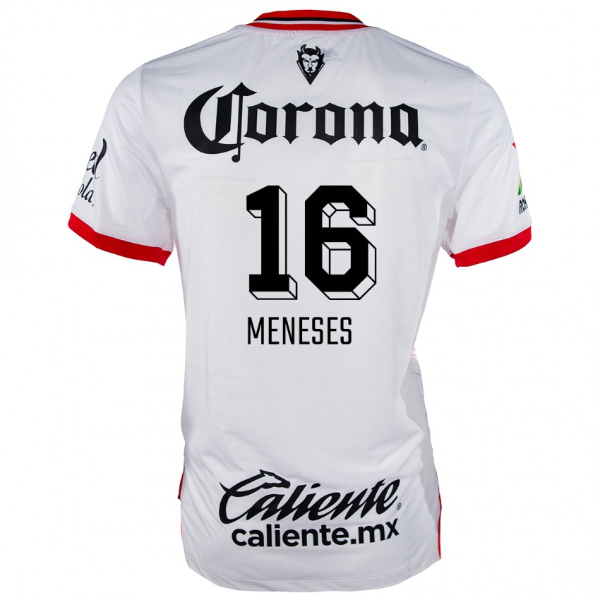 Criança Camisola Jean Meneses #16 Branco Vermelho Alternativa 2024/25 Camisa