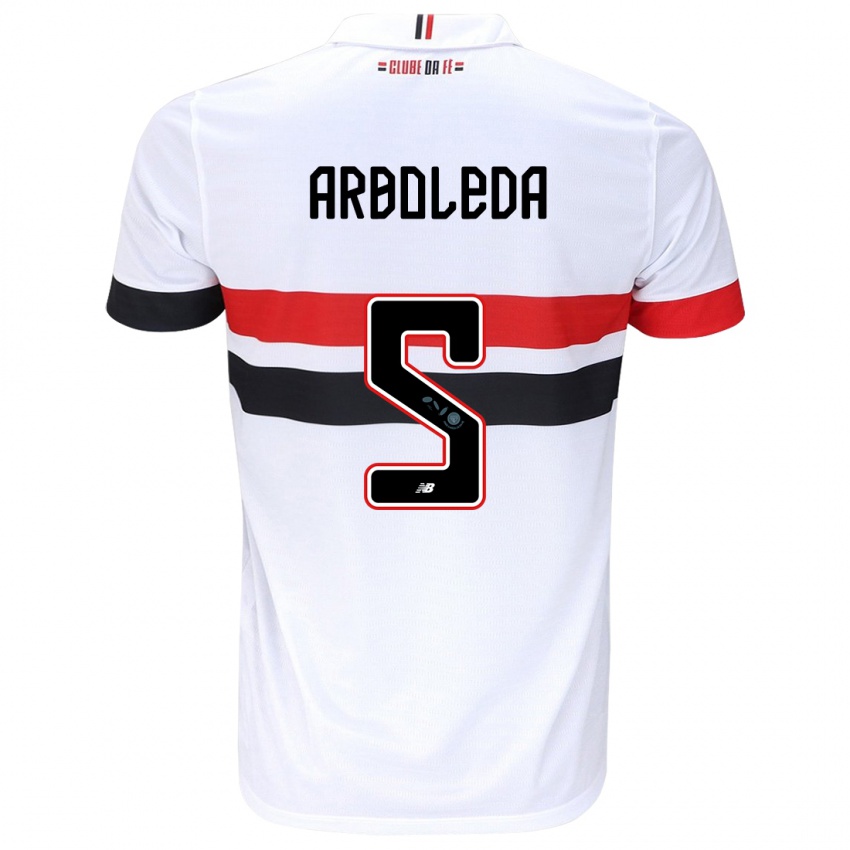 Homem Camisola Robert Arboleda #5 Branco Vermelho Preto Principal 2024/25 Camisa