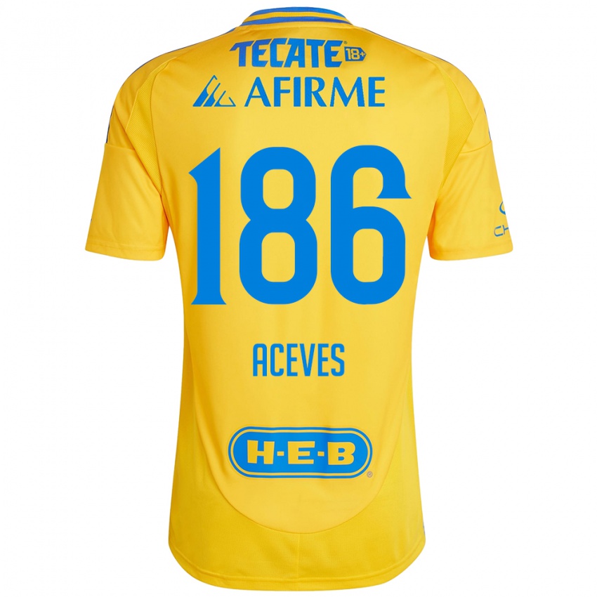 Homem Camisola Israel Aceves #186 Ouro Amarelo Principal 2024/25 Camisa