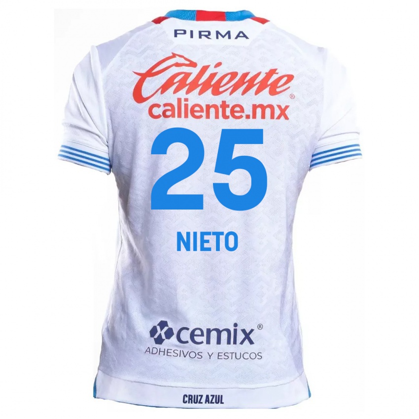 Homem Camisola Natsidieli Nieto #25 Branco Azul Alternativa 2024/25 Camisa