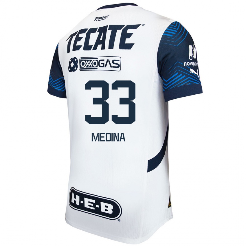 Homem Camisola Stefan Medina #33 Branco Azul Alternativa 2024/25 Camisa