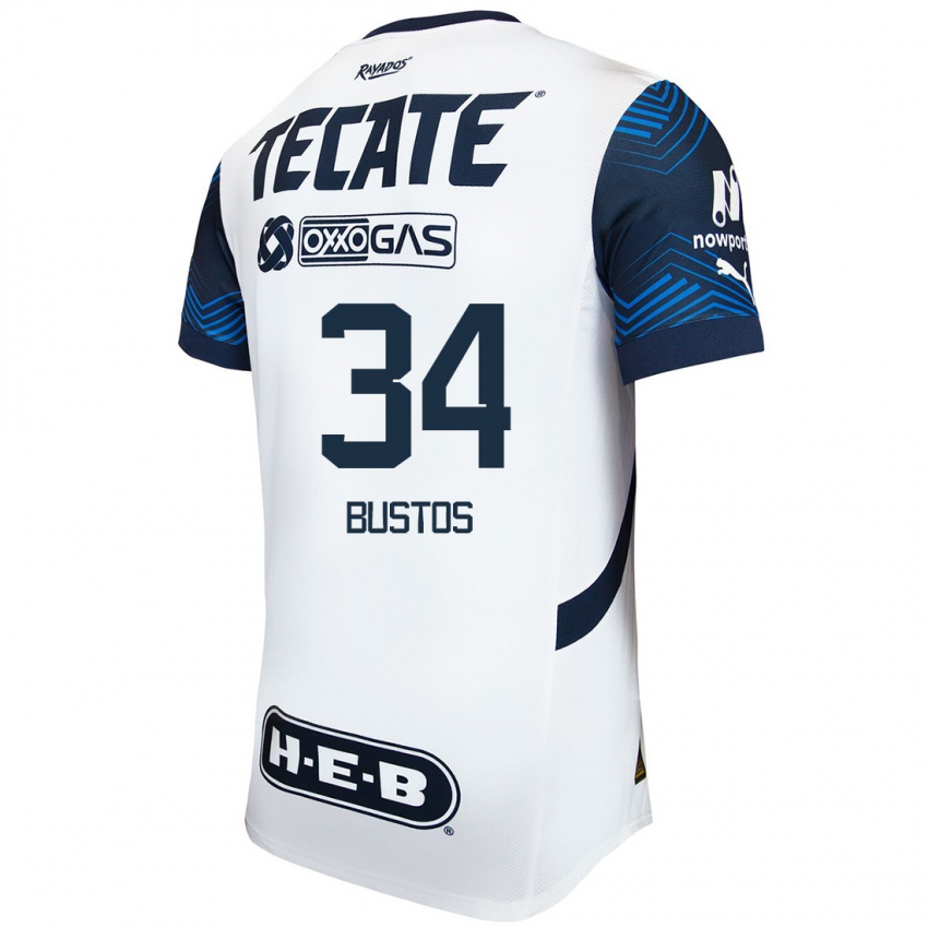 Homem Camisola César Bustos #34 Branco Azul Alternativa 2024/25 Camisa